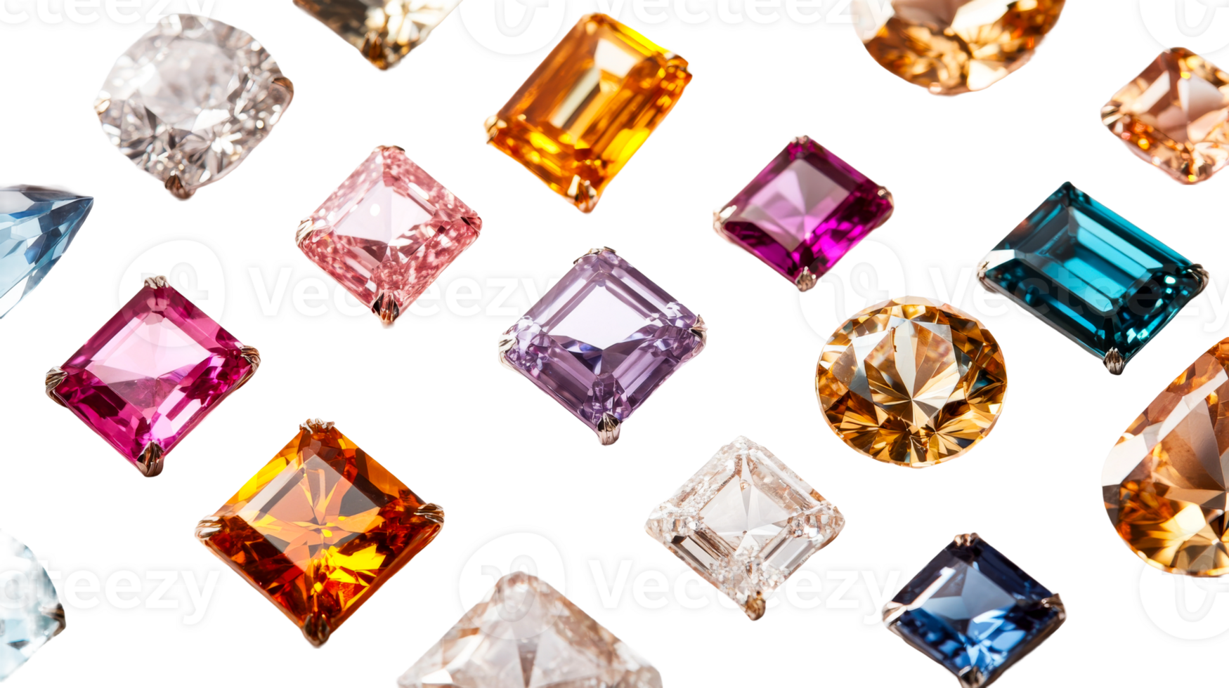 Vibrant gems on white background png