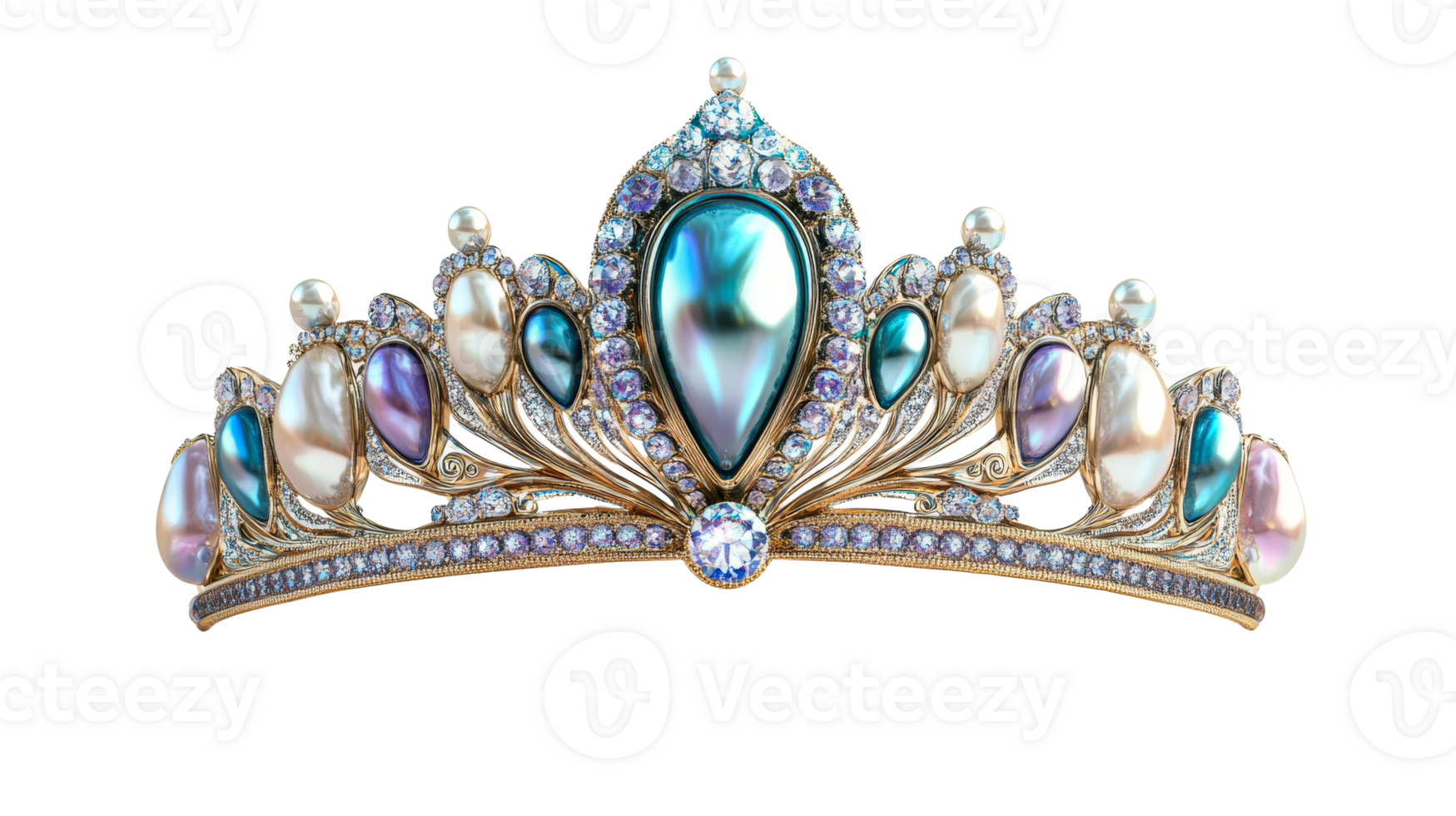 Elegant tiara with pearls and gems png