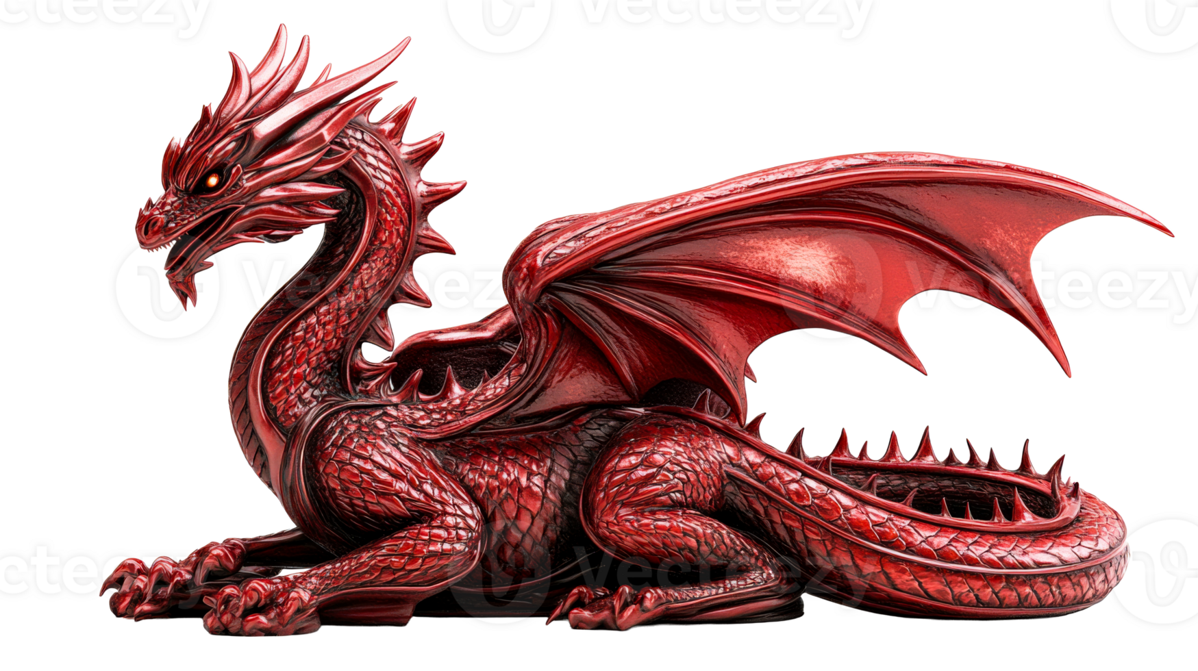 Majestic red dragon resting elegantly on its perch png