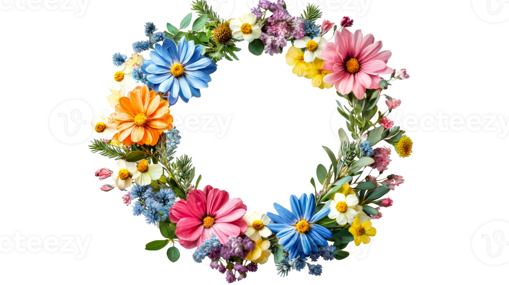 Colorful floral wreath arranged with fresh blooms png