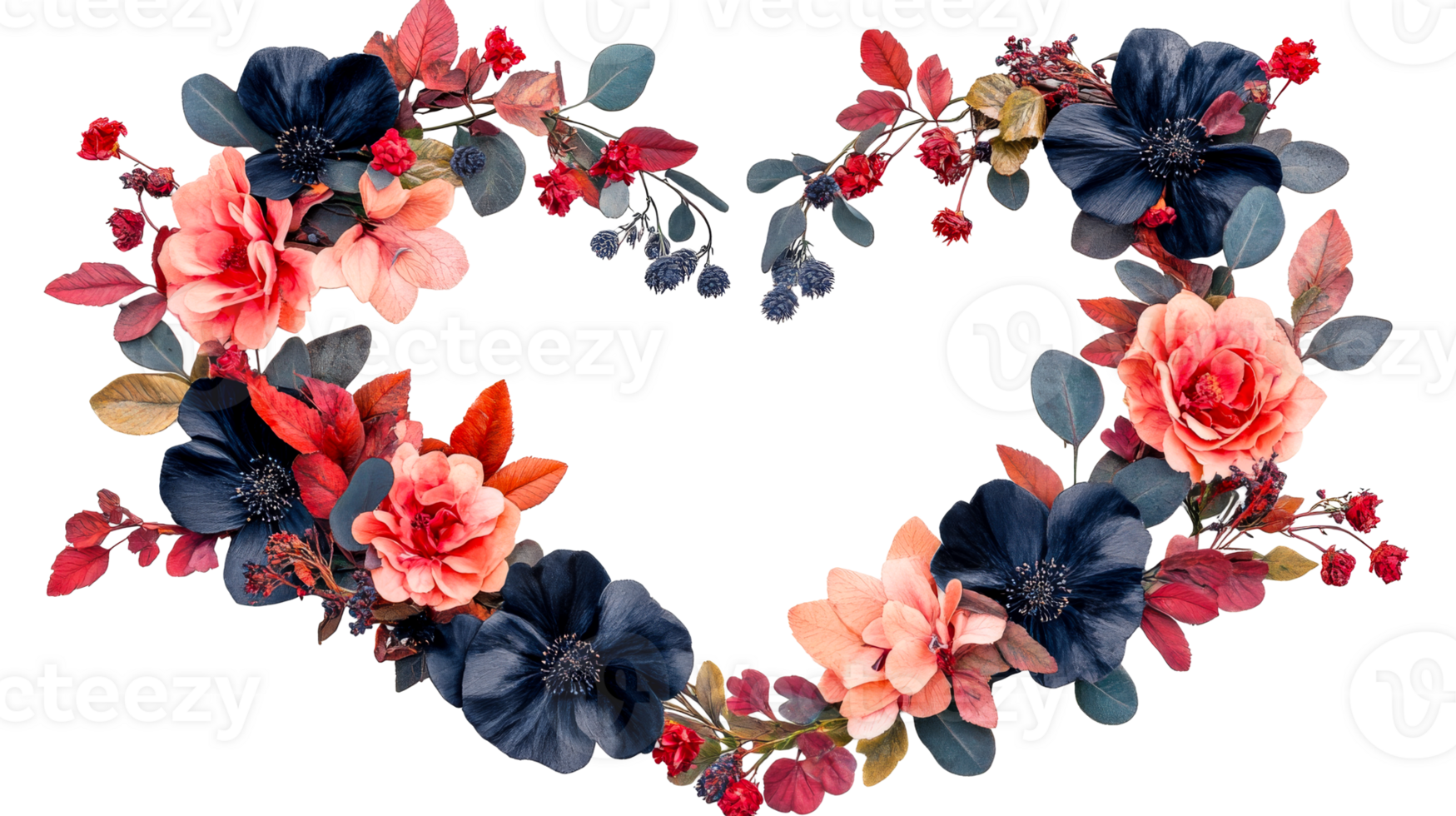 Colorful flower heart arrangement for decoration png