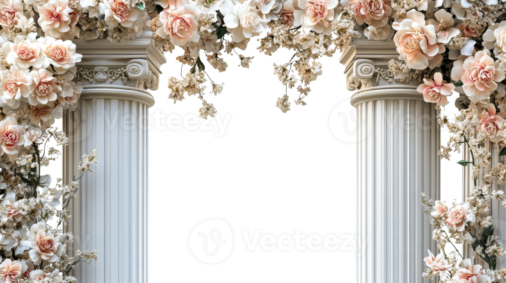 Floral arch with columns on white backdrop png
