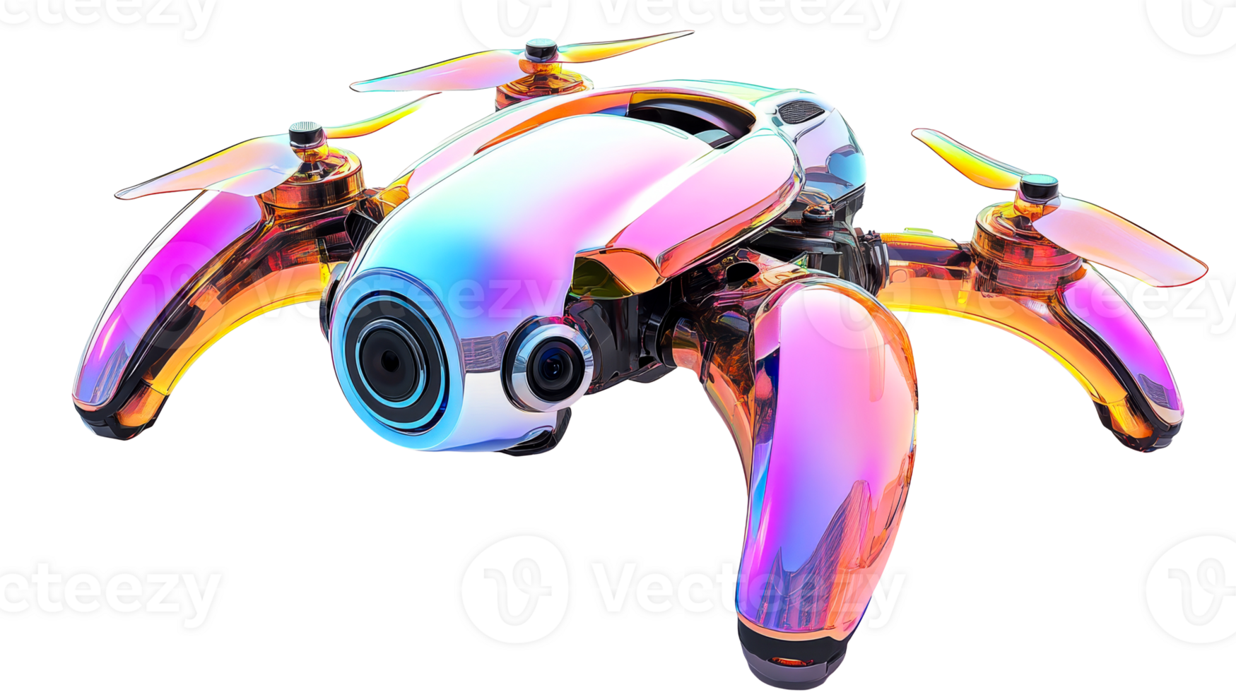 Colorful transparent drone flying in clear sky png