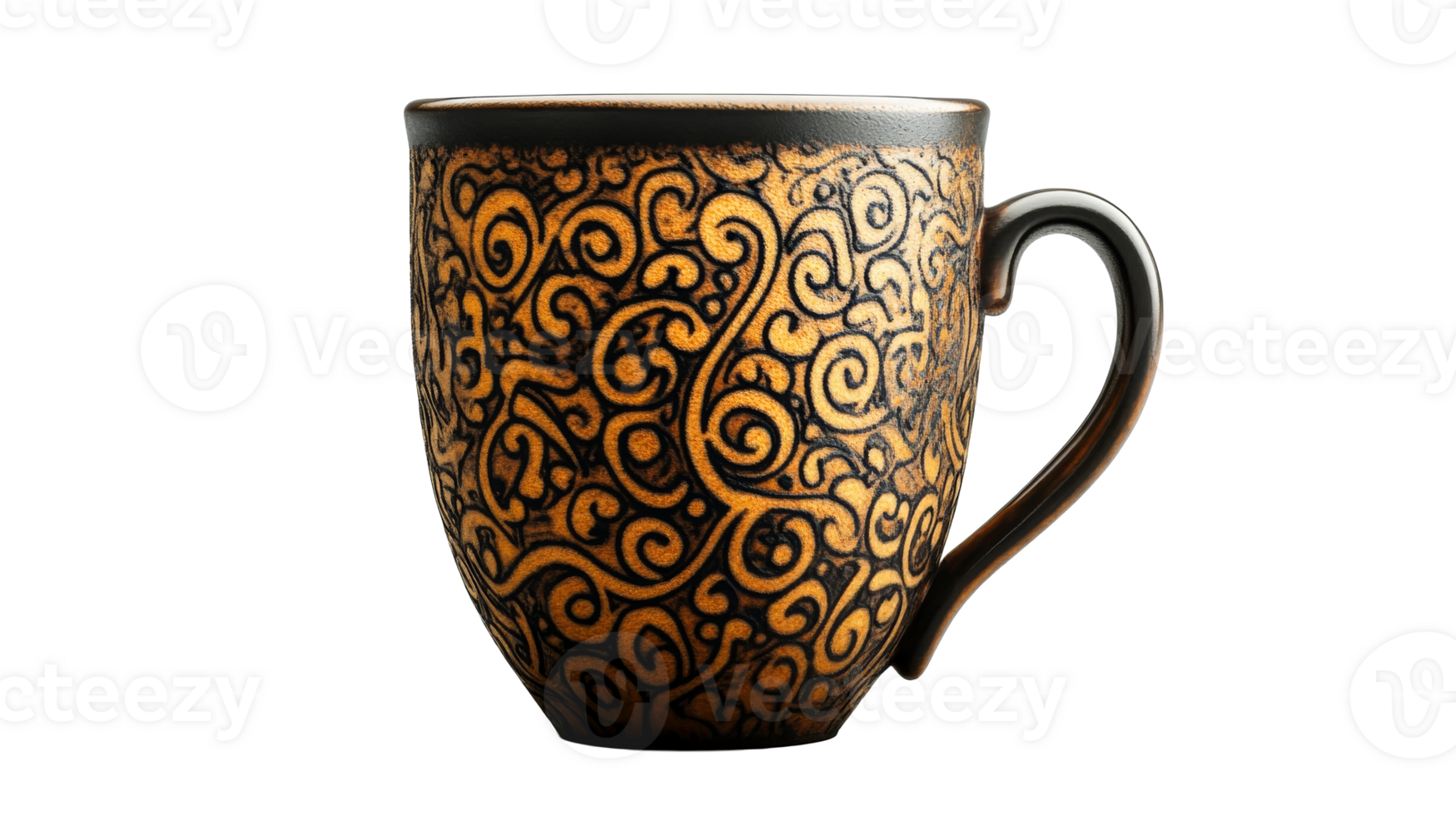 Decorative ceramic mug with intricate design png