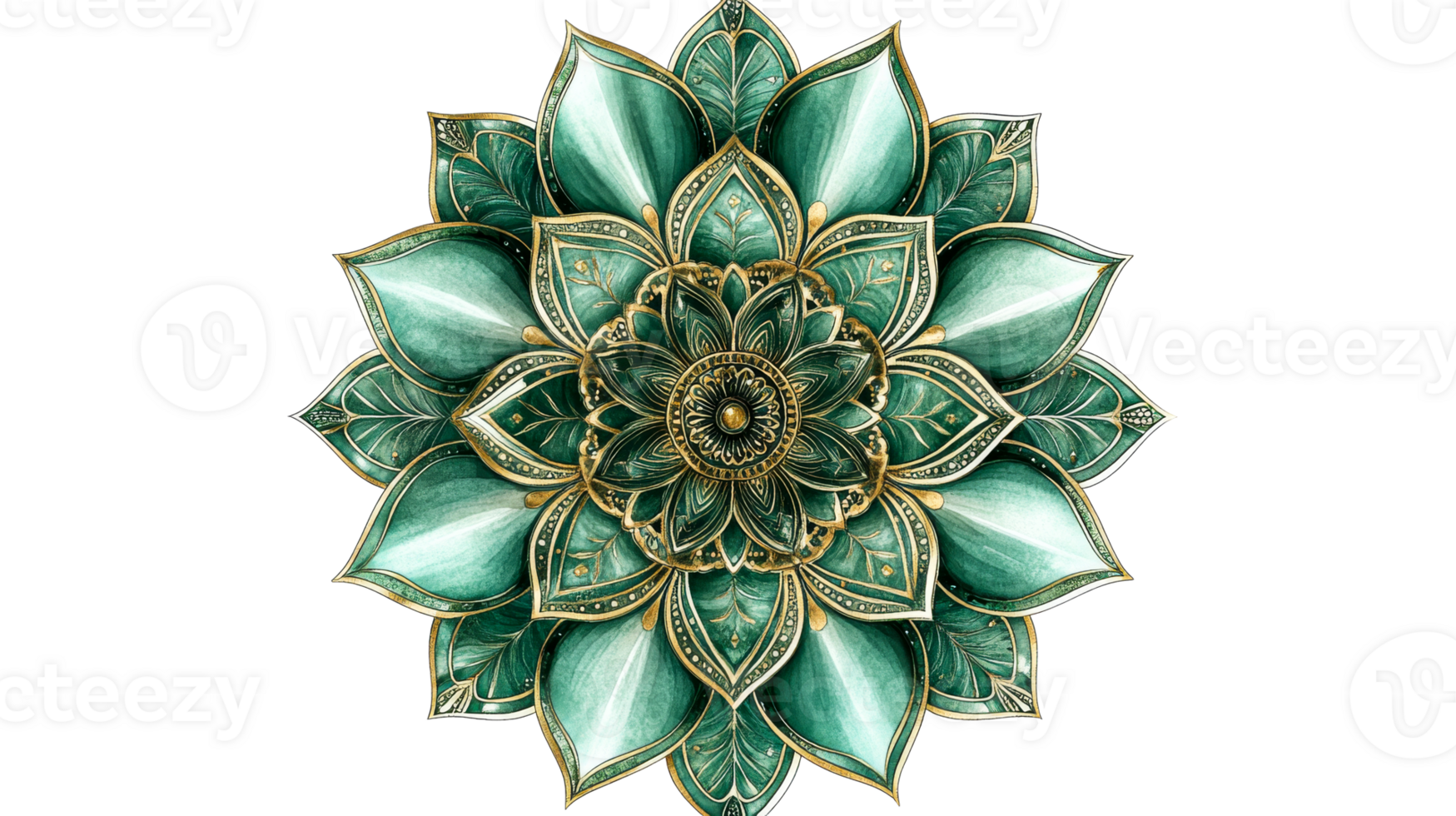 Intricate green floral design with detailed petals png