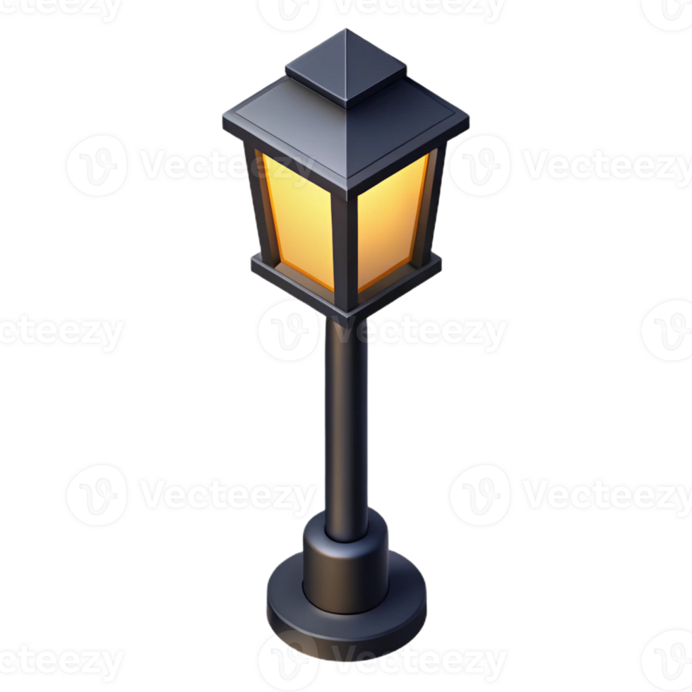 sought-after renaissance Flat color isometric streetlight, crisp edges, black with Scalable Design. original png