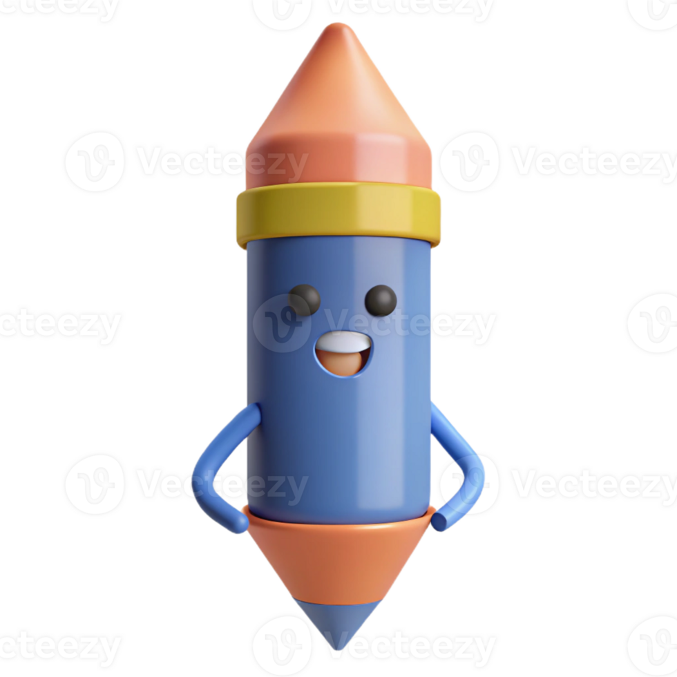 striking dreamy classic Simple pencil character with a pointed tip. Flat color, crisp edges, with Scalable Design. 4K png