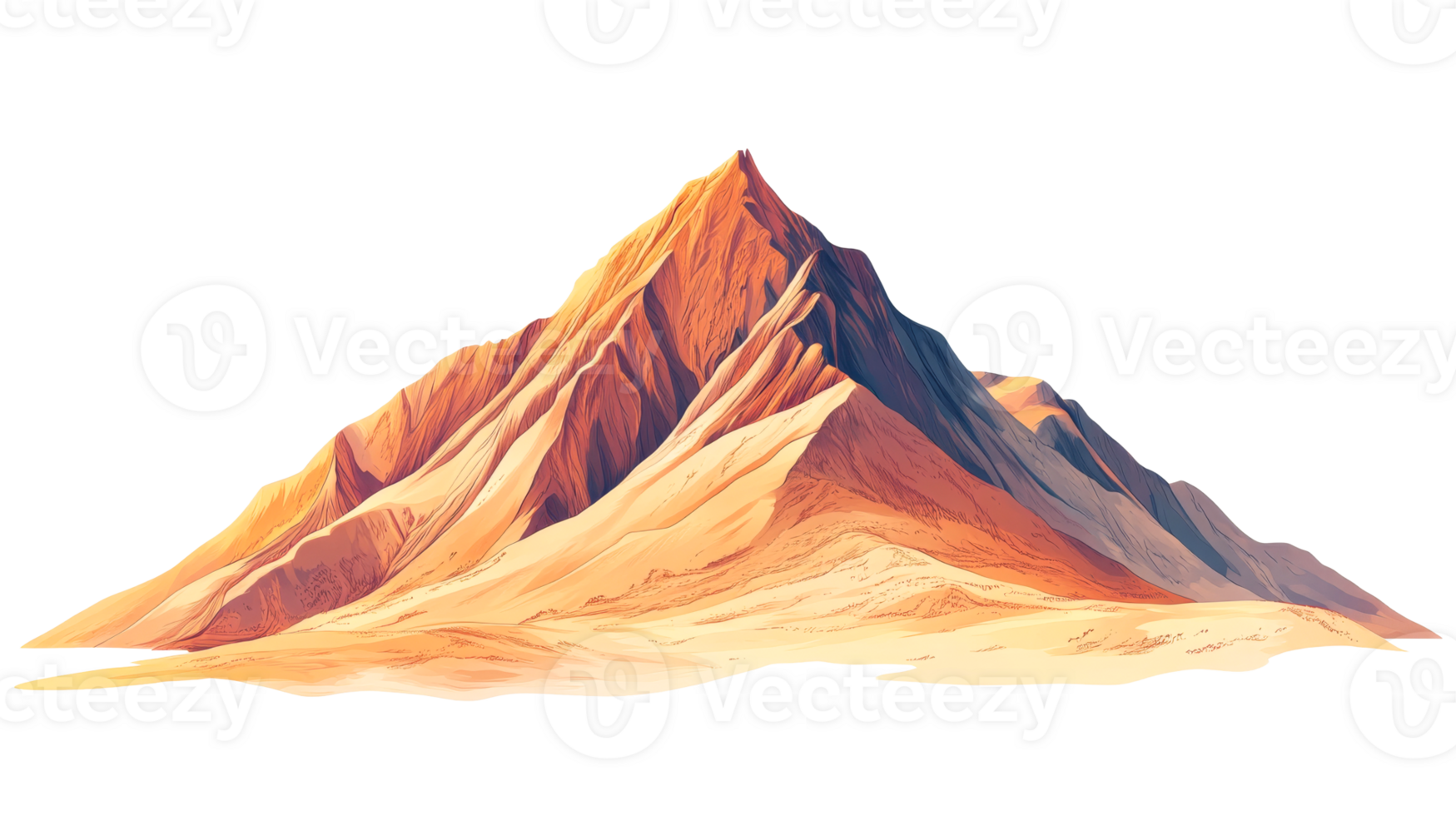 Majestic mountain peak surrounded by golden sand png