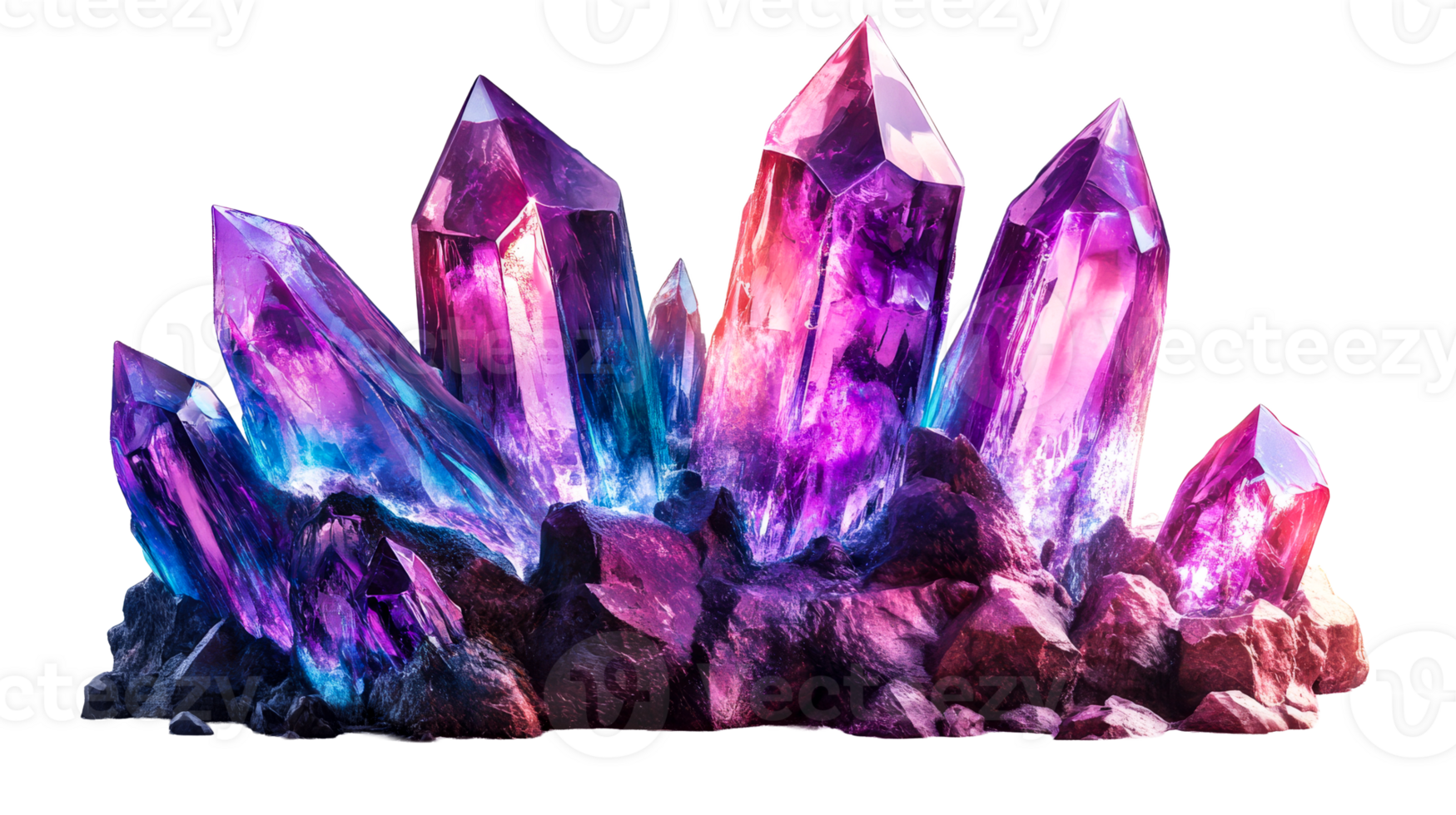 Colorful crystal cluster with sparkling facets png