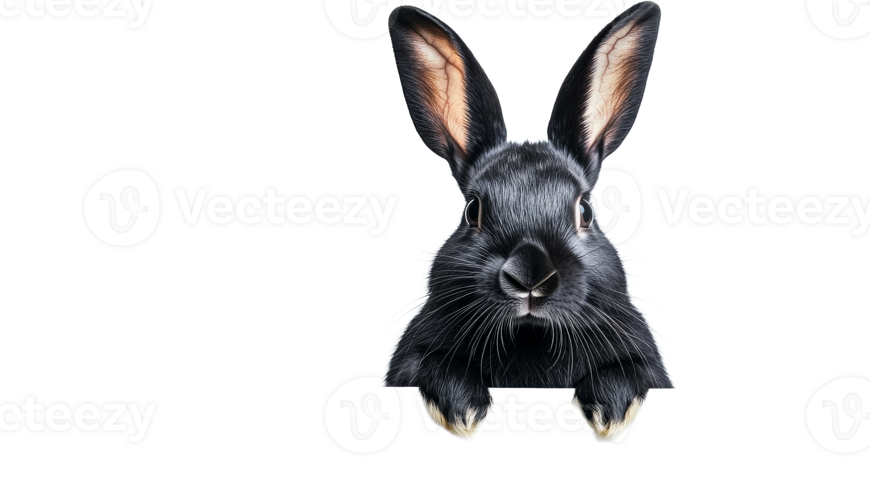 Black rabbit peeking over a white surface png