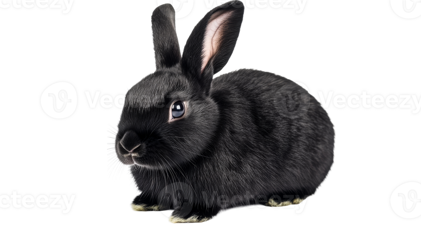 Black rabbit sitting calmly on a plain background png