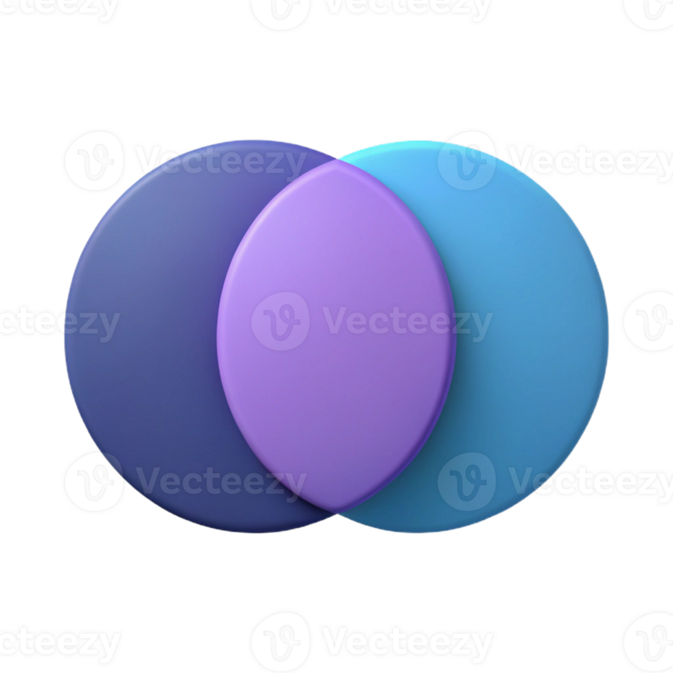 rare retro Venn diagram with two circles, sharp edges, single-weight stroke. Flat color, with Scalable Design. studio quality png
