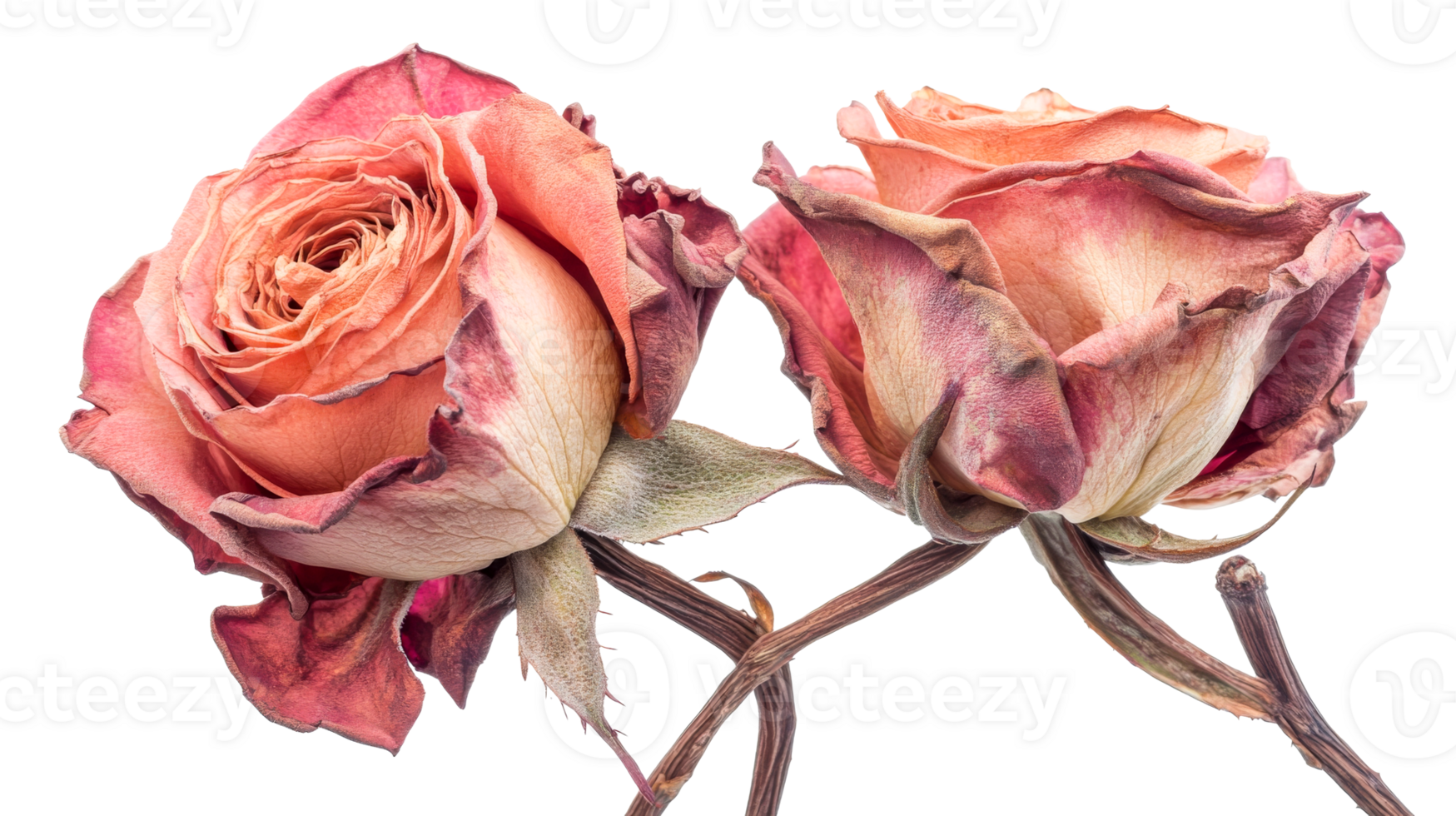 Dried roses with delicate petals and faded colors png