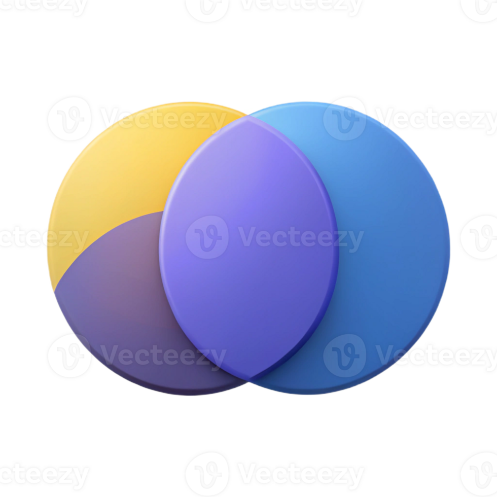 serene bohemian Venn diagram with two overlapping circles. Flat color, single-weight stroke, minimal design with Scalable Design. museum quality png