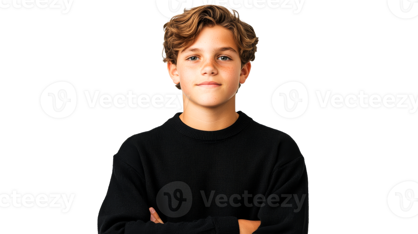 Confident boy with crossed arms in a sweater png