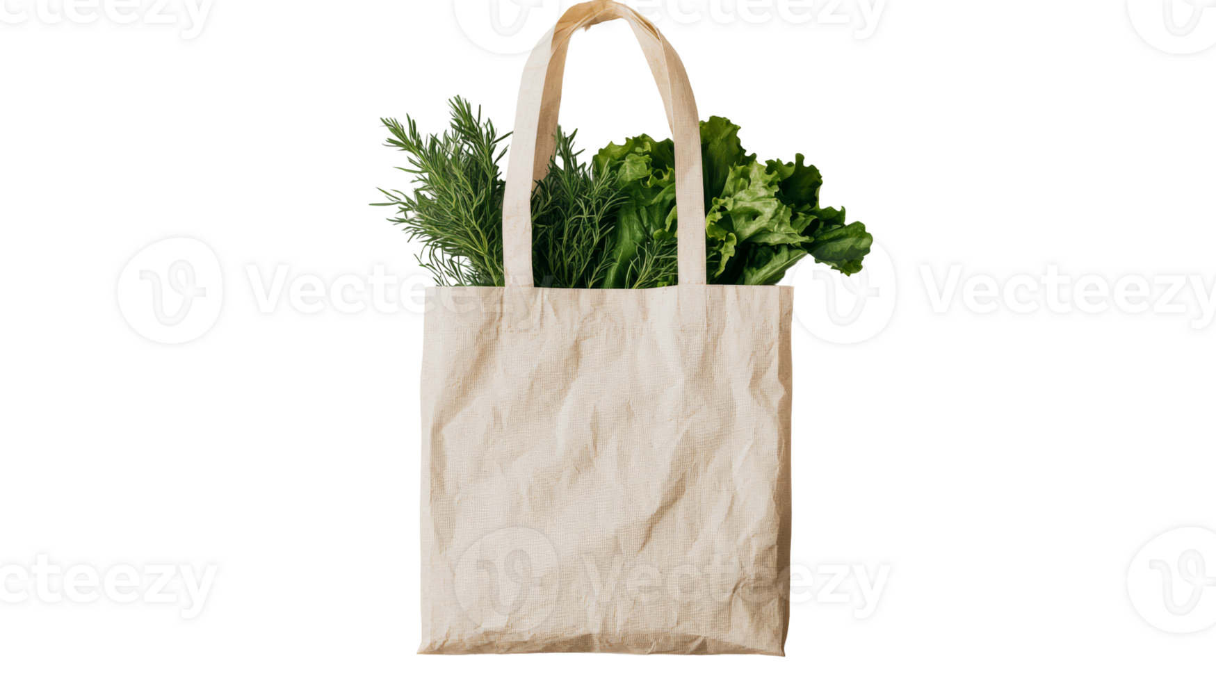 Fresh herbs and greens in a reusable bag png