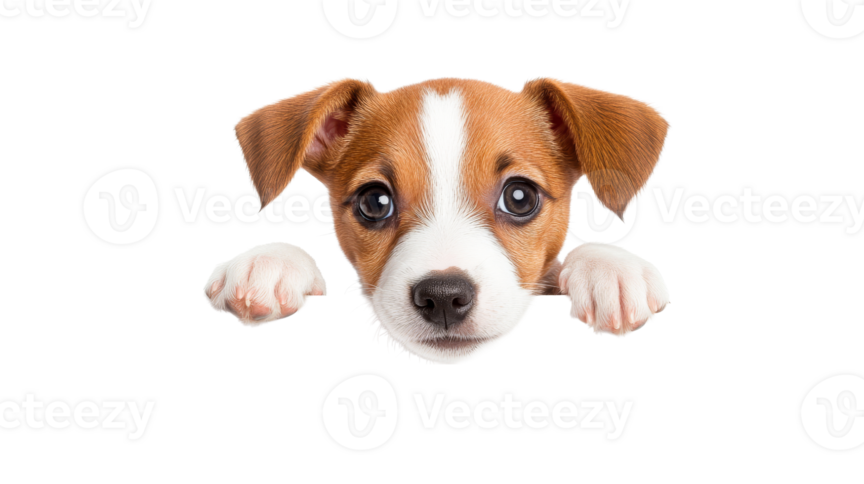 Cute puppy looking over a white surface at home png