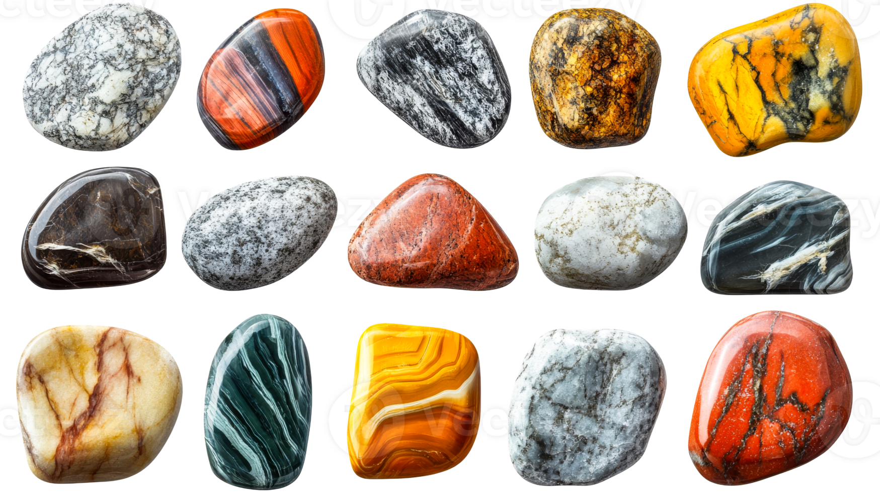 Colorful collection of polished stones on display png