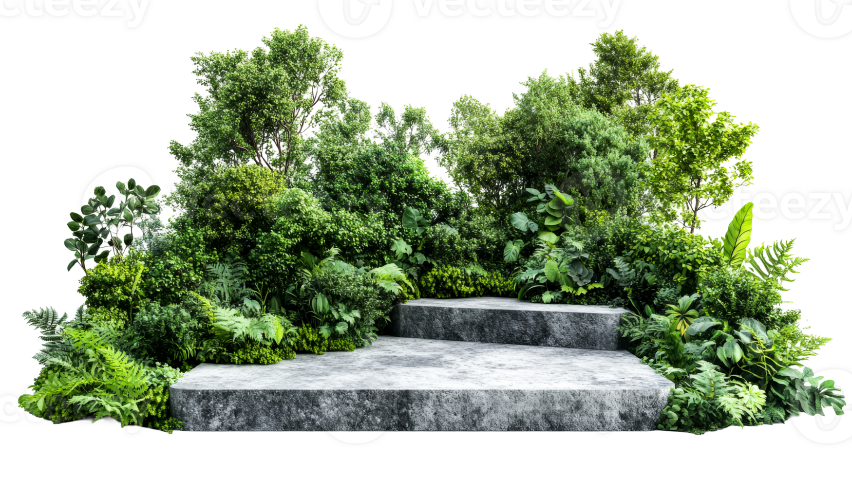 Green plants by stone steps in daylight png
