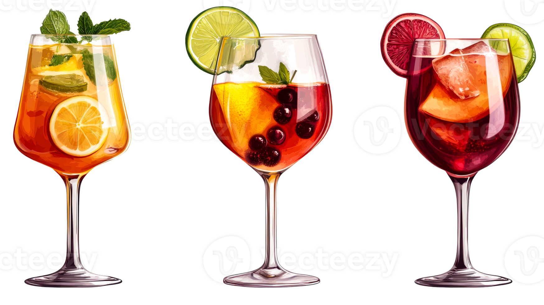 Colorful refreshing non alcoholic drinks png