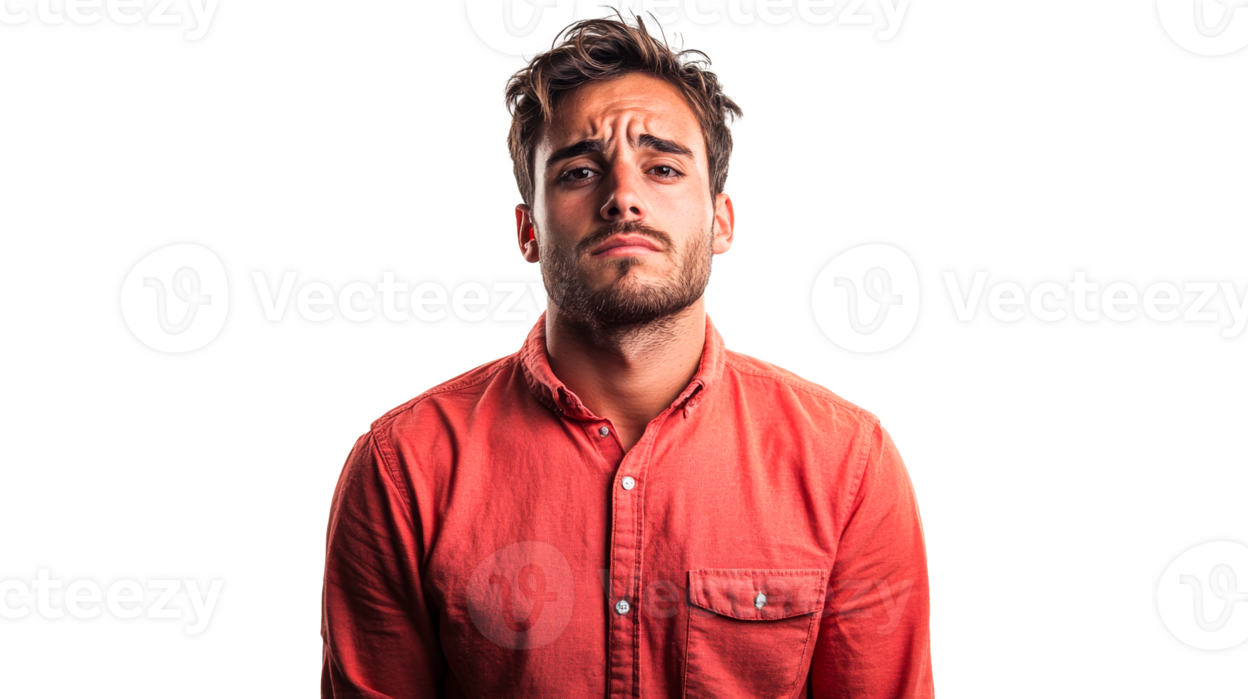 Thoughtful young man in red shirt png