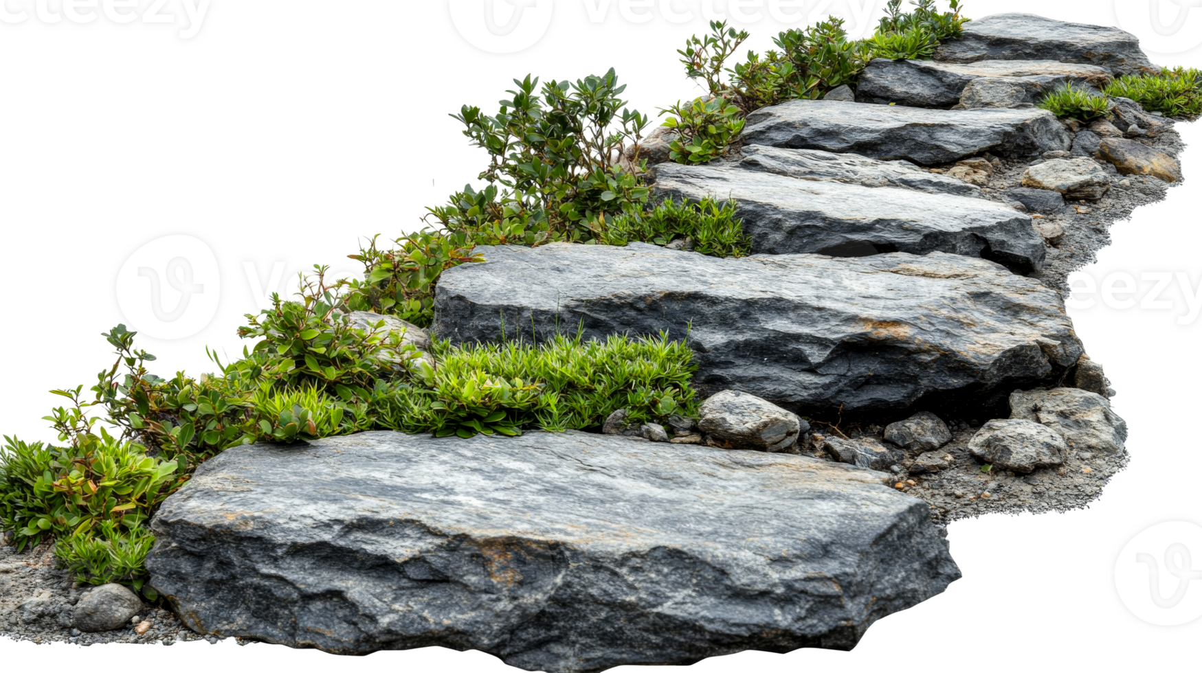 Natural stone pathway with green plants png
