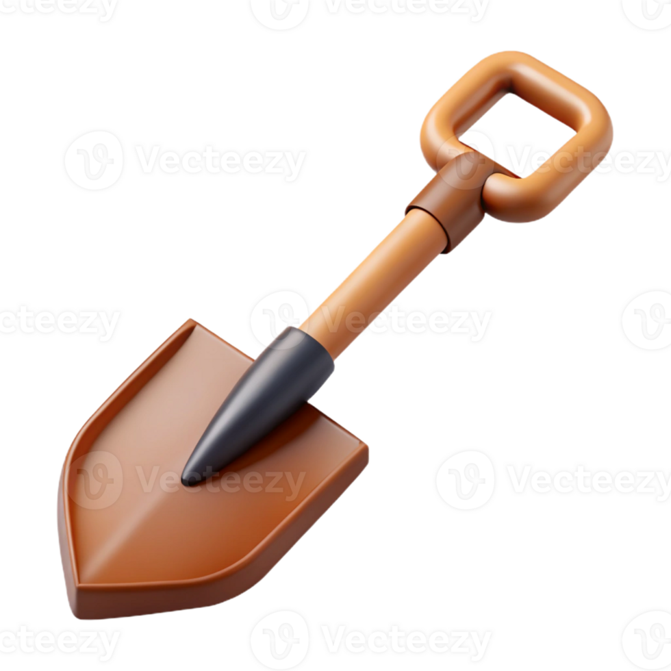 stunning whimsical abstract Scalable isometric shovel, sharp edges, brown with Scalable Design. museum quality png