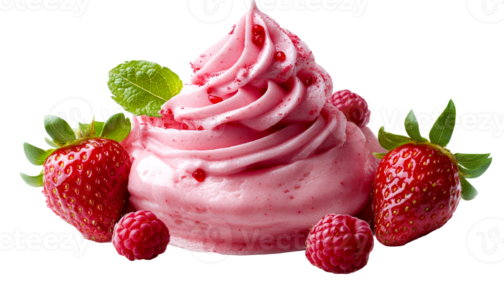 Pink dessert with strawberries and mint png