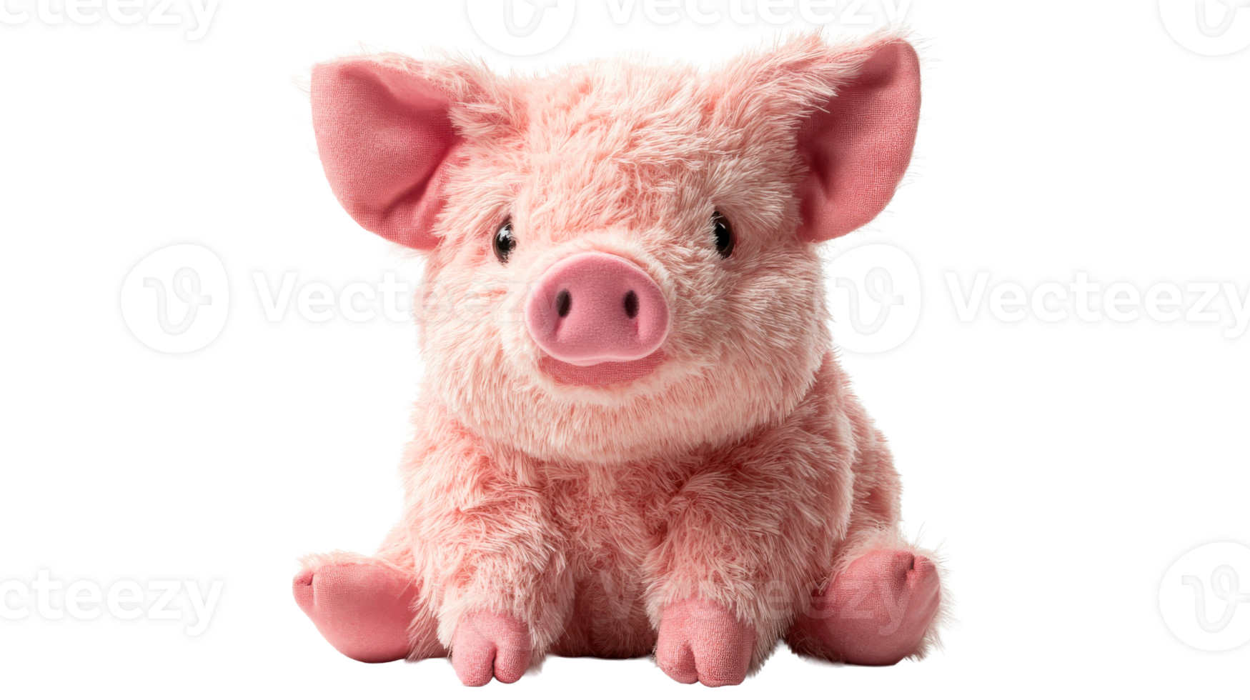 Cute plush pig sitting on a surface with soft fur png