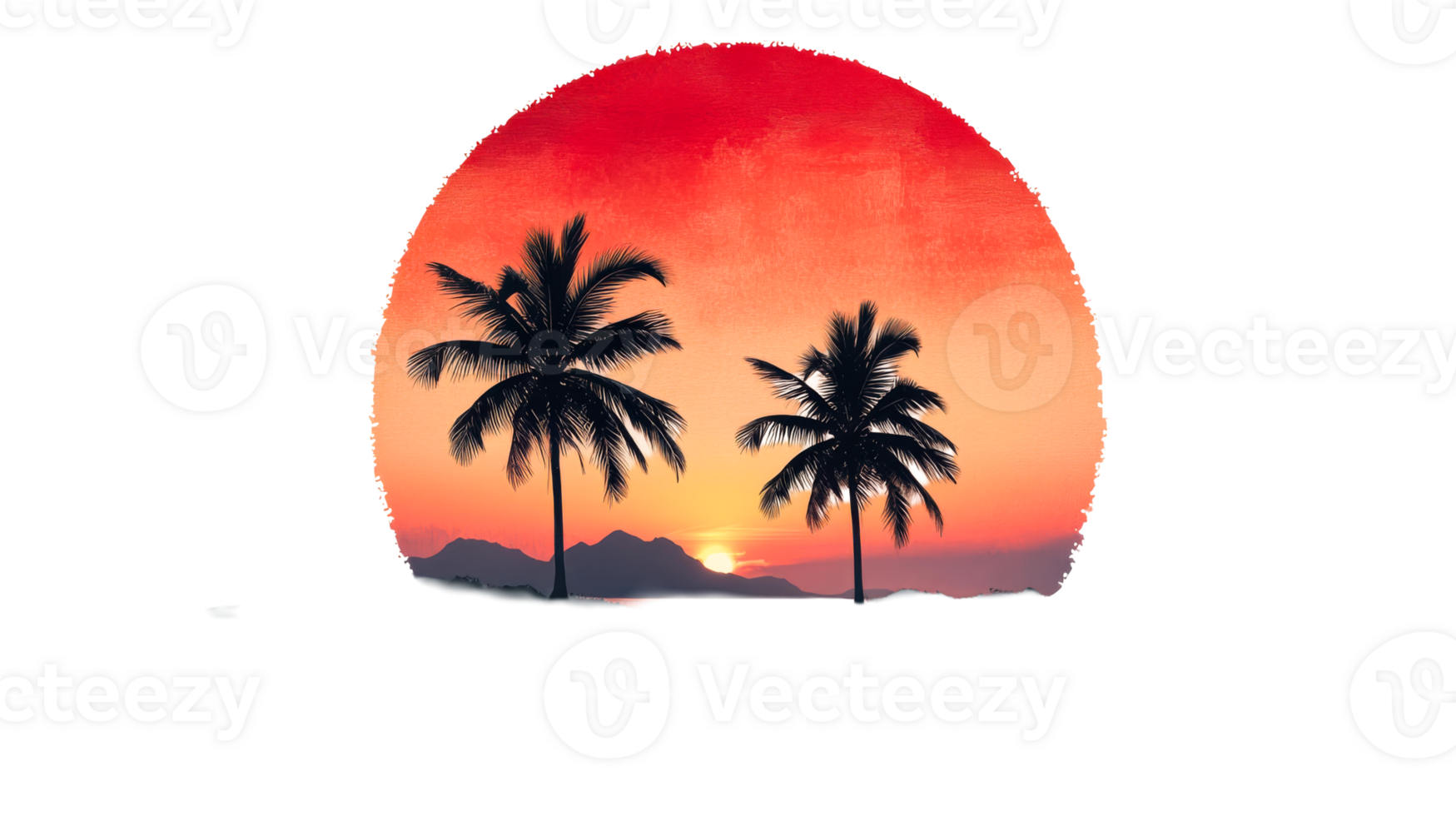 Vibrant sunset with palm trees on a tropical beach png