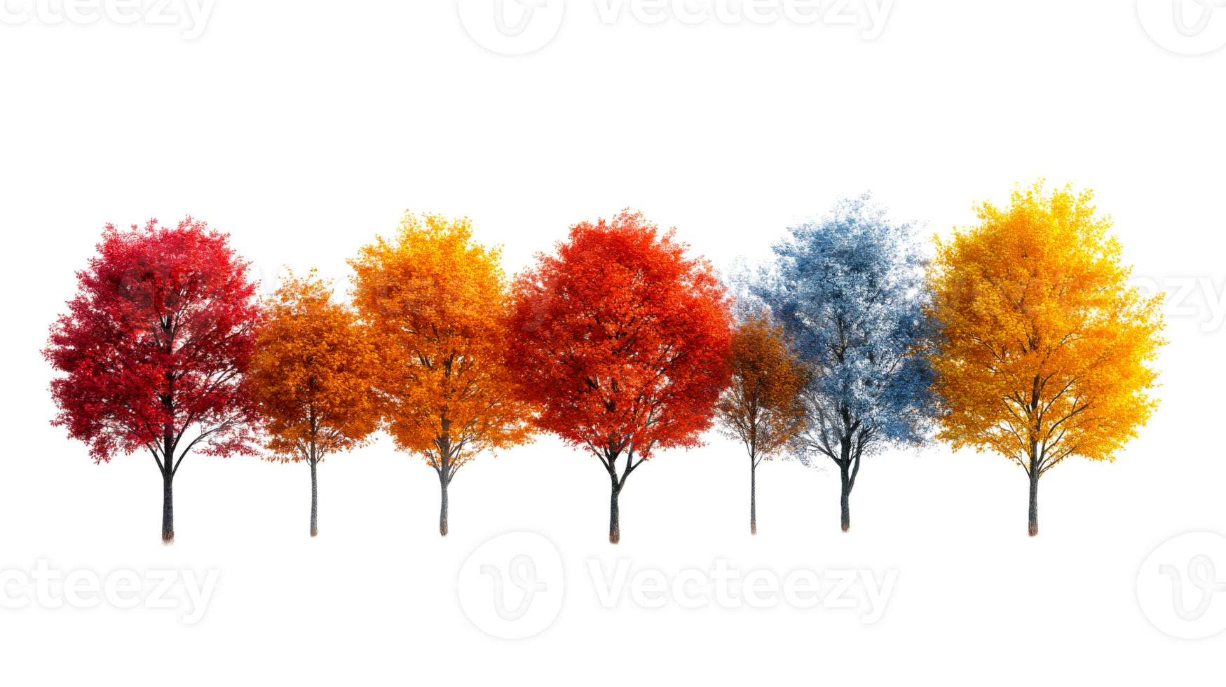Vibrant trees showcasing autumn colors in a row png