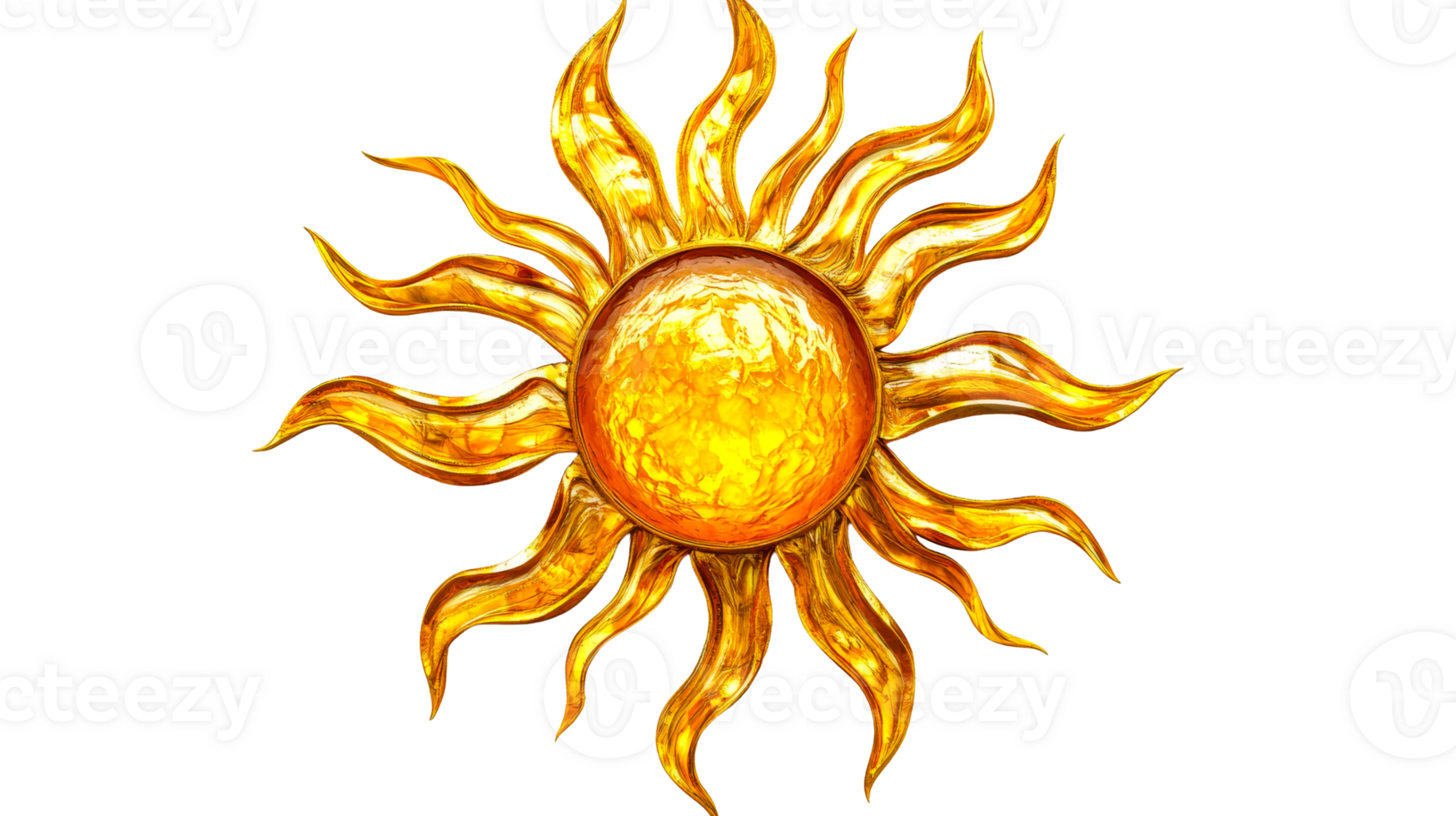 Golden sun with swirling rays, transparent bg png