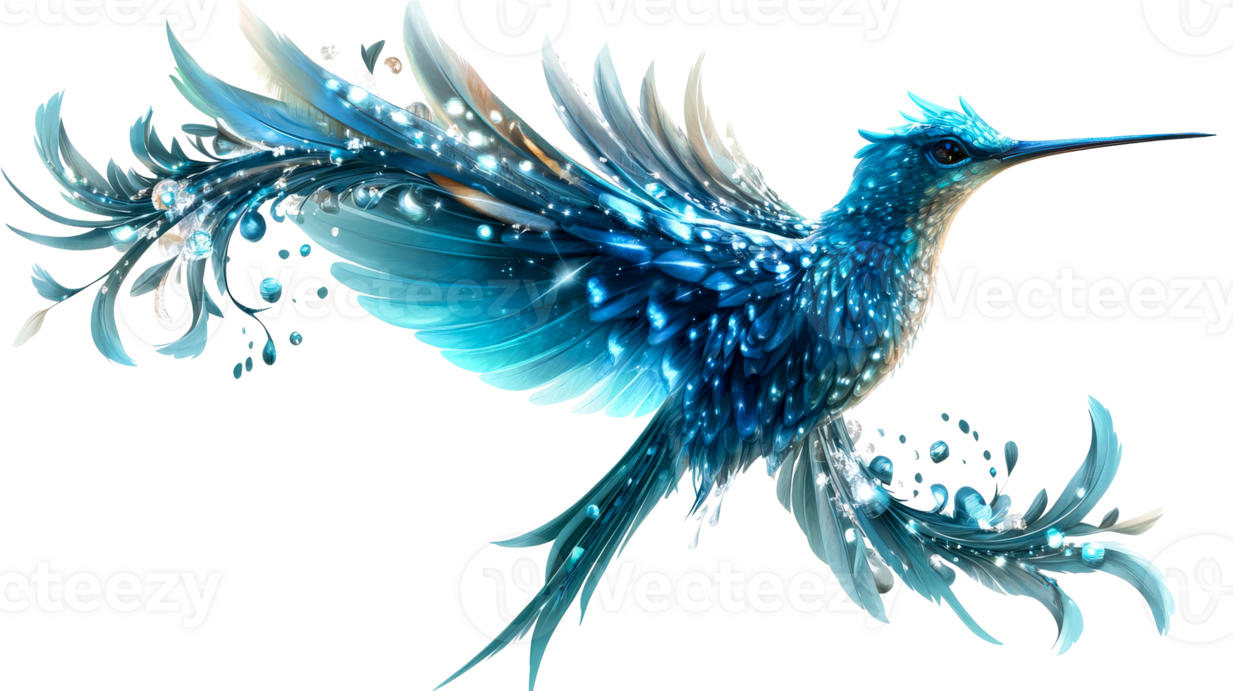 Colorful blue bird soaring through floral designs png