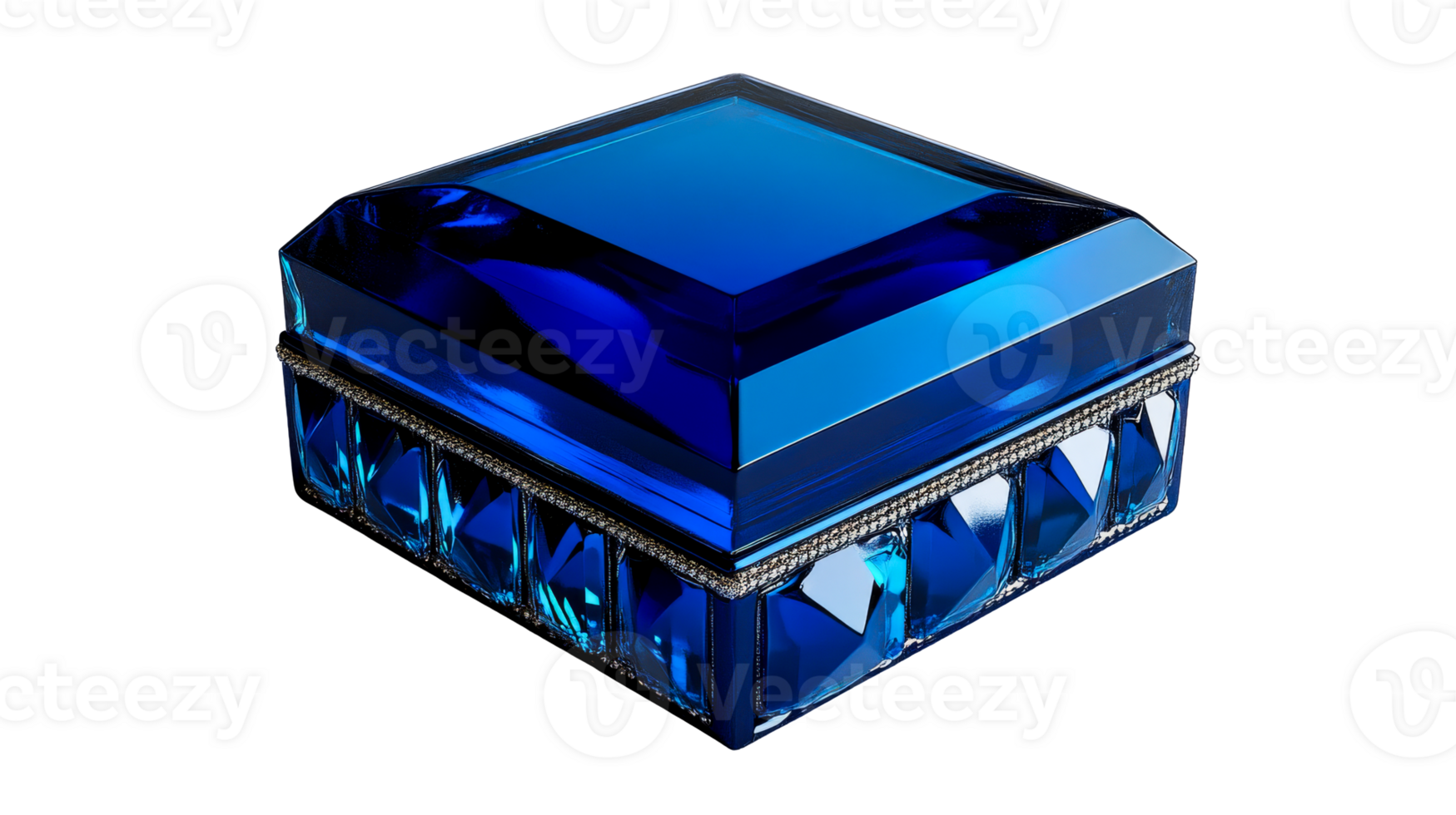 Elegant blue transparent jewelry box with gems png