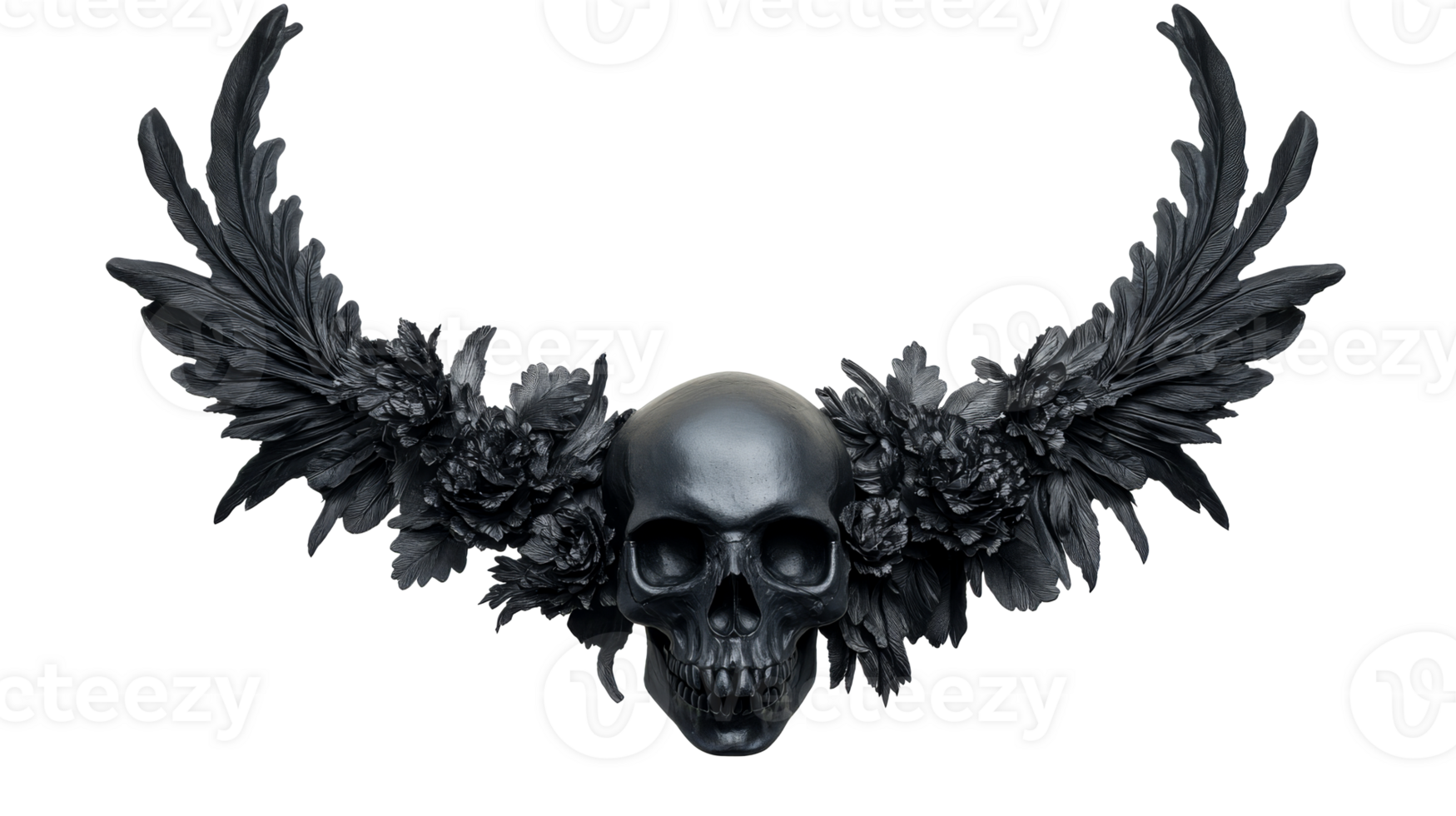 Skull with Floral Wings in Black Design png