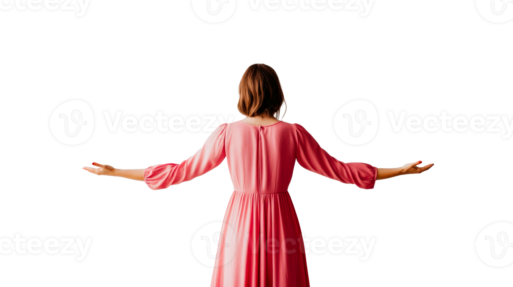 Woman in pink dress with arms wide open png