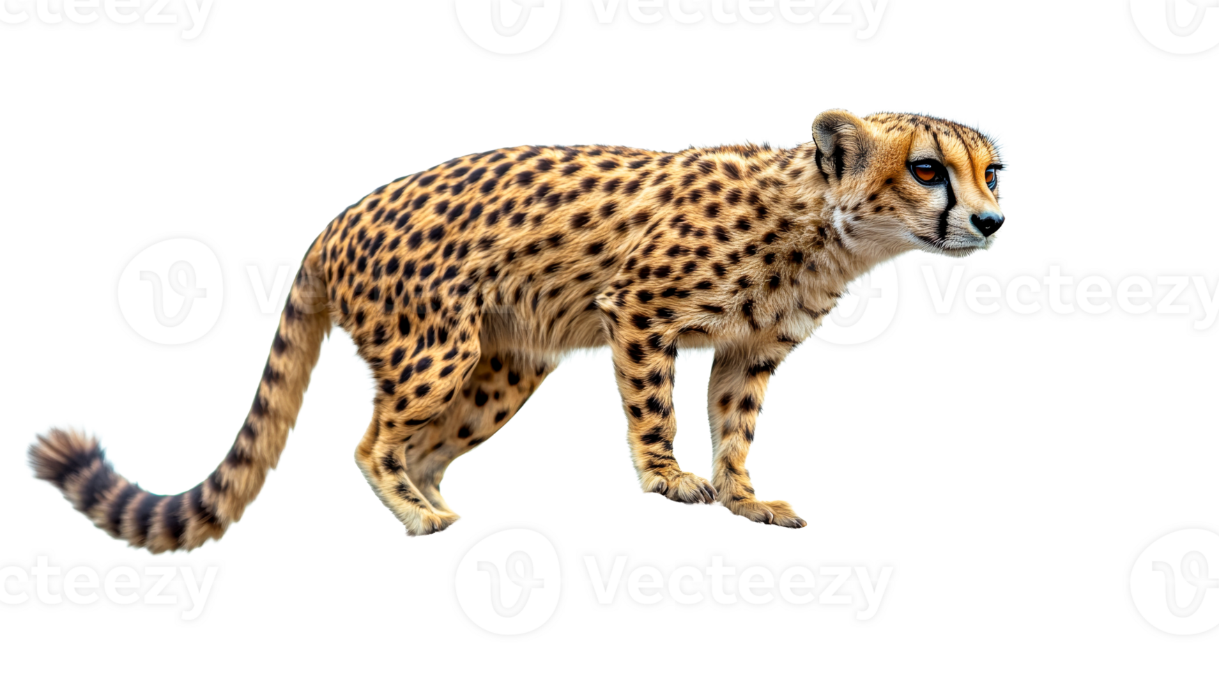 Cheetah strides gracefully on white png