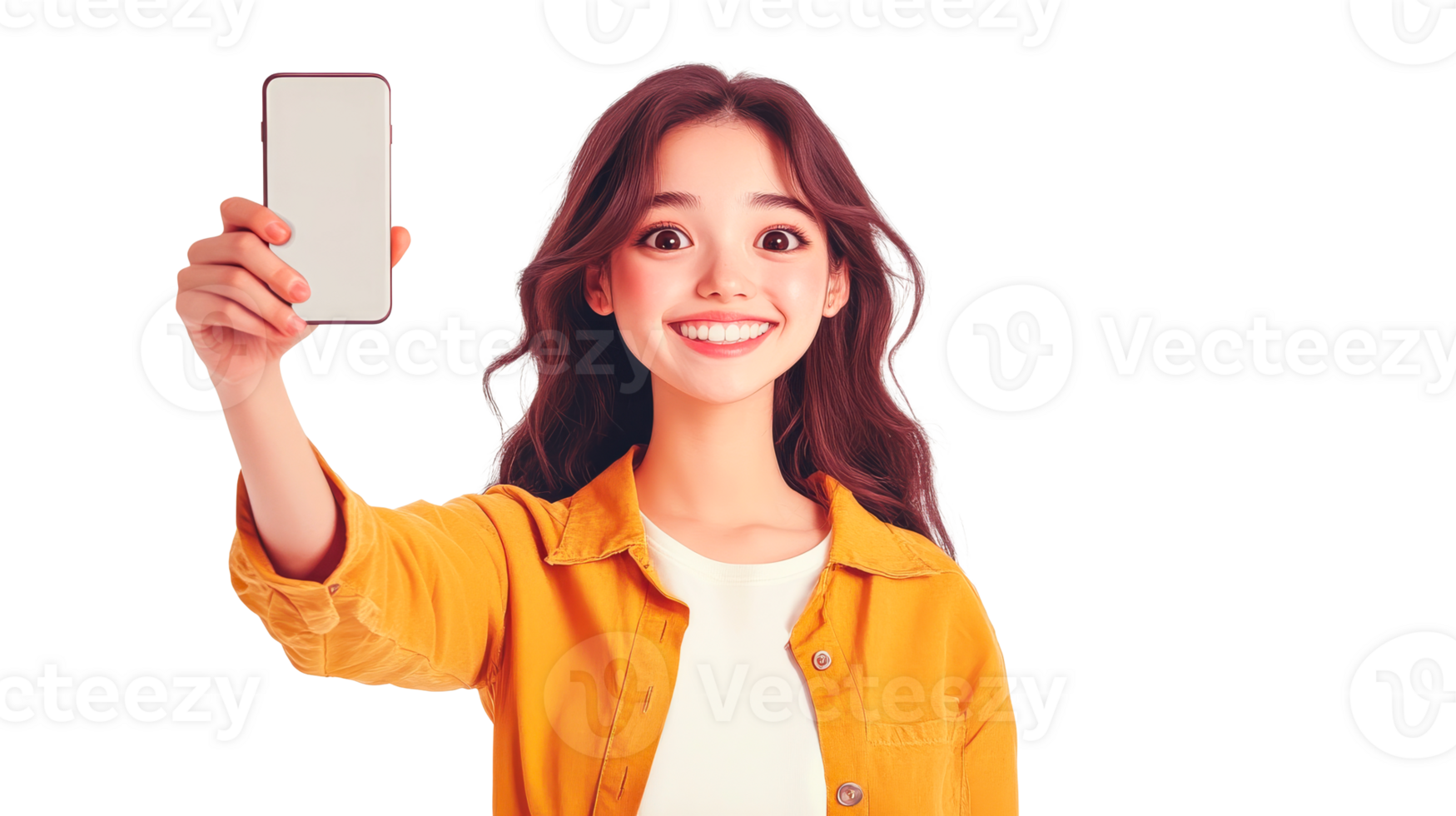 Young woman taking a selfie with a smartphone png