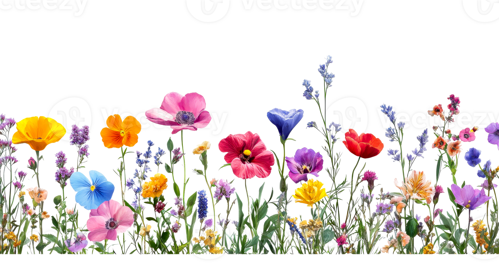 Colorful array of wildflowers in a garden setting png