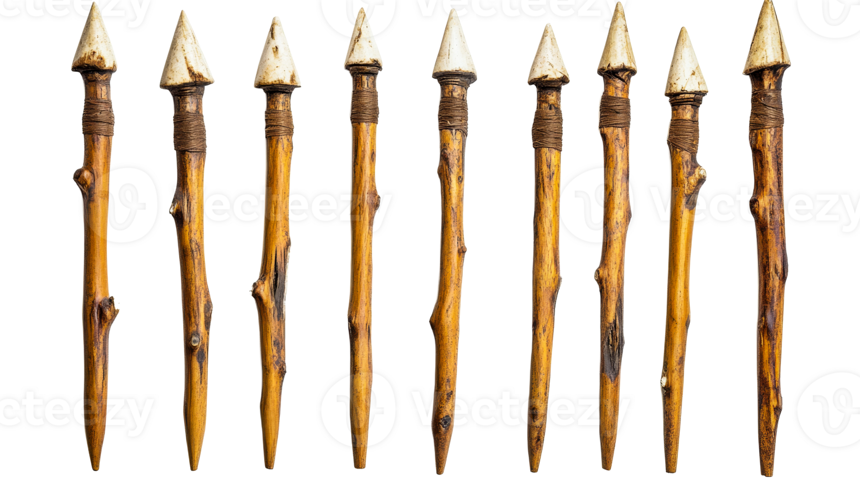 Nine wooden spears are arranged in a straight line png