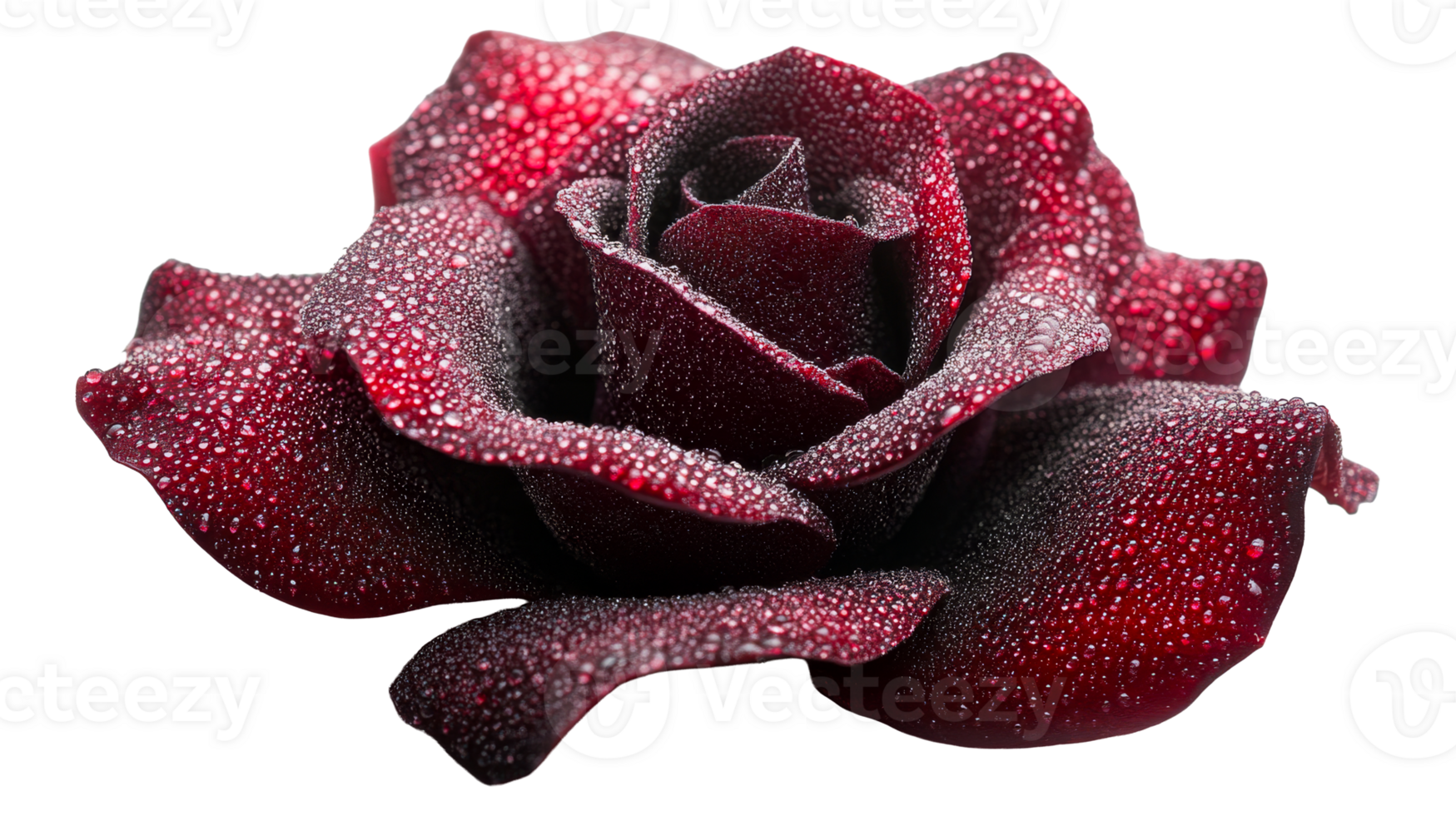 Crimson Rose Bloom with Water Droplets, cut out transparent png