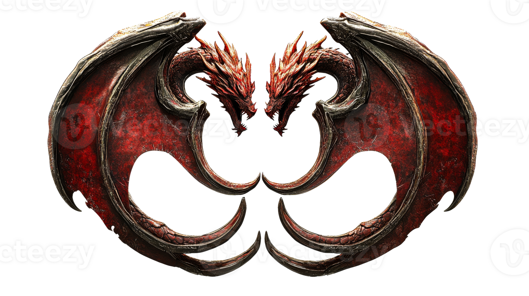 Two Dragon Heads with Wings, cut out transparent png