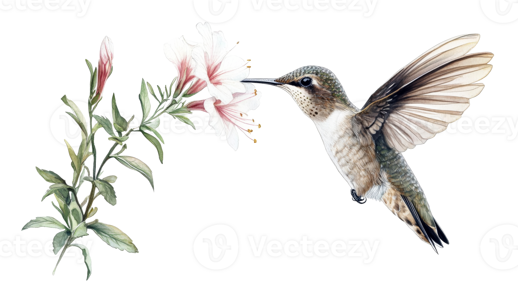 Hummingbird and flower, cut out transparent png