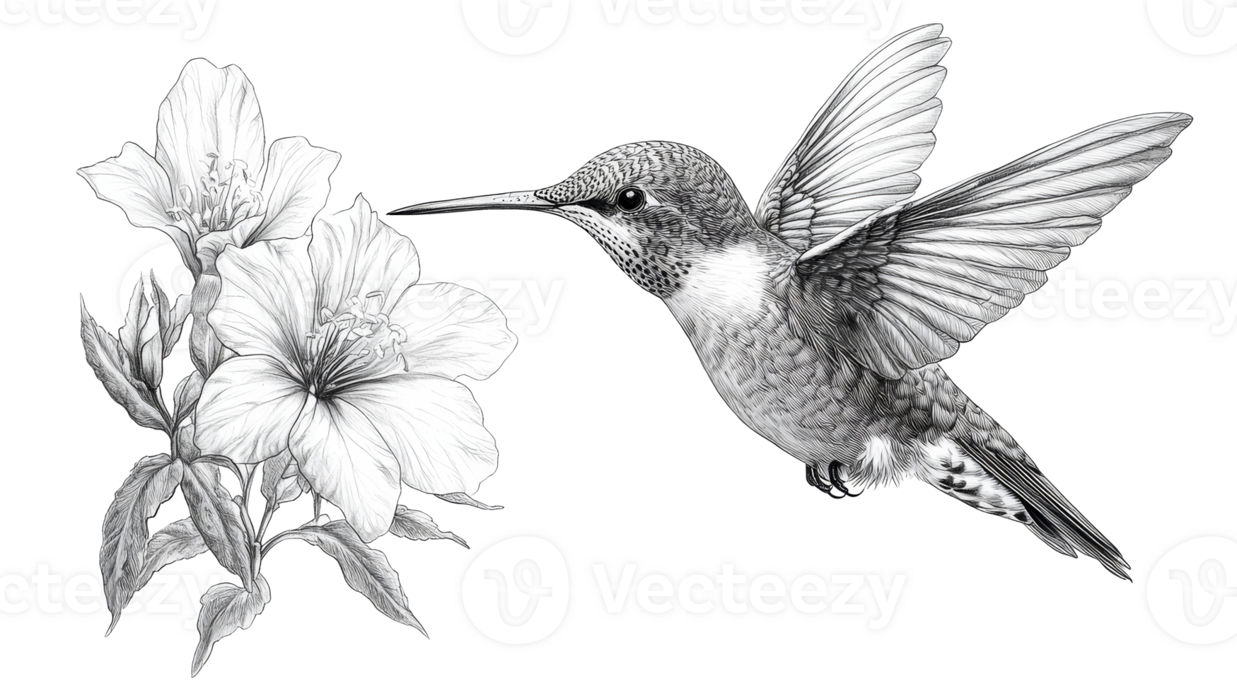 Hummingbird near blossom, cut out transparent png