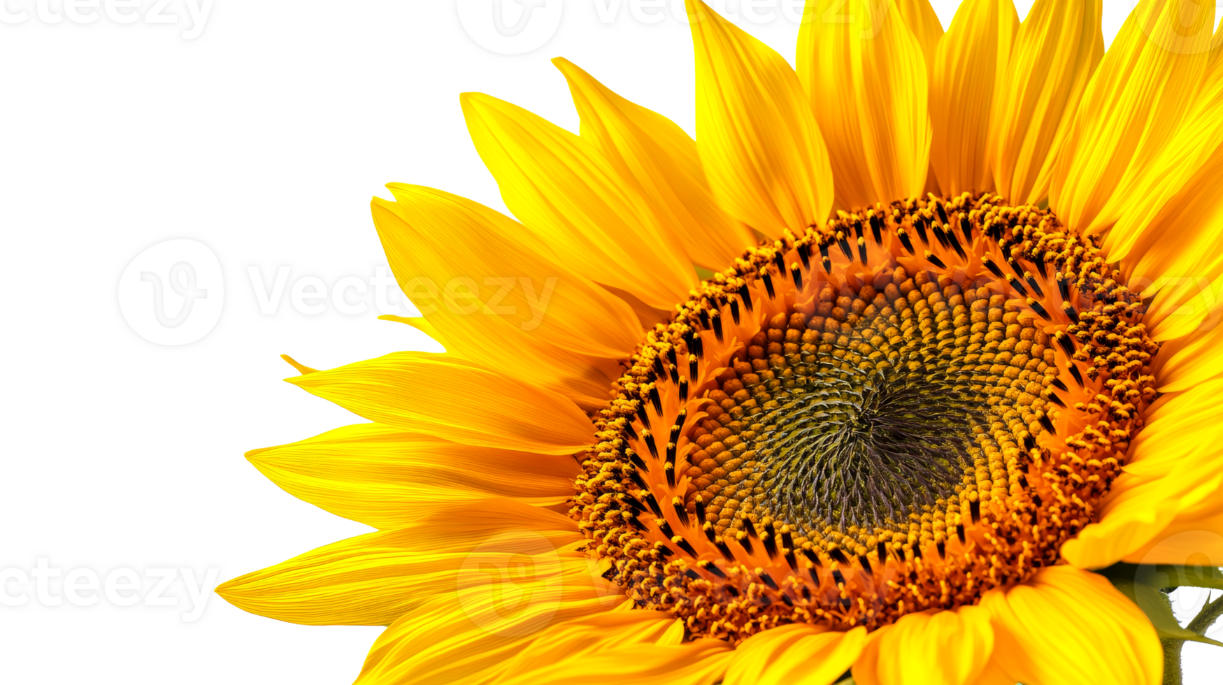 Vibrant sunflower closeup, cut out transparent png