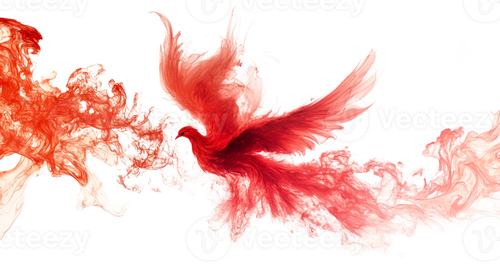 Red phoenix rising with abstract flames and smoke png