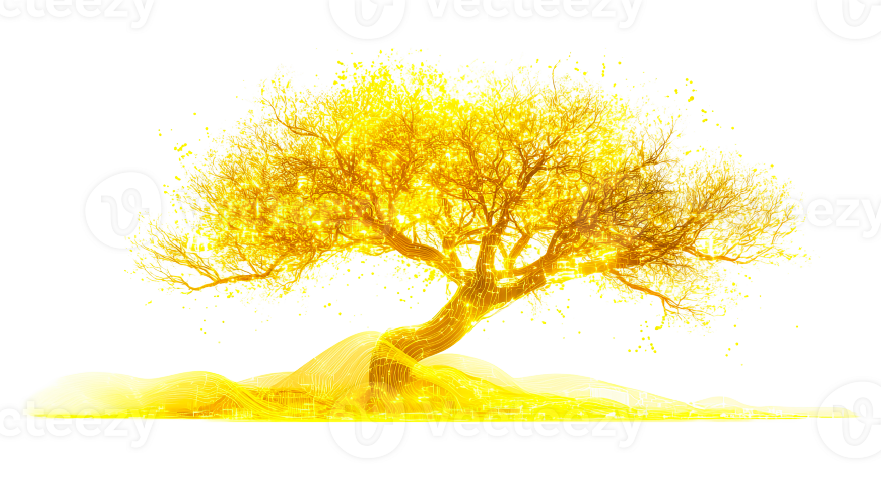 Glowing golden tree on clear background png