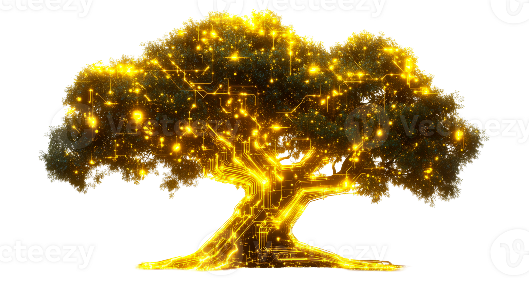 Glowing circuit tree design png