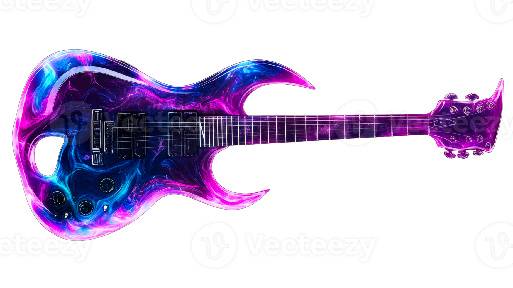 Electric guitar with vivid swirl, cut out transparent png