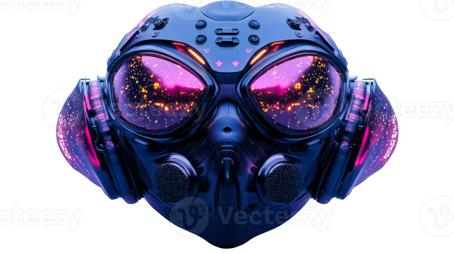 Neon gasmask futuristic design, cut out transparent png